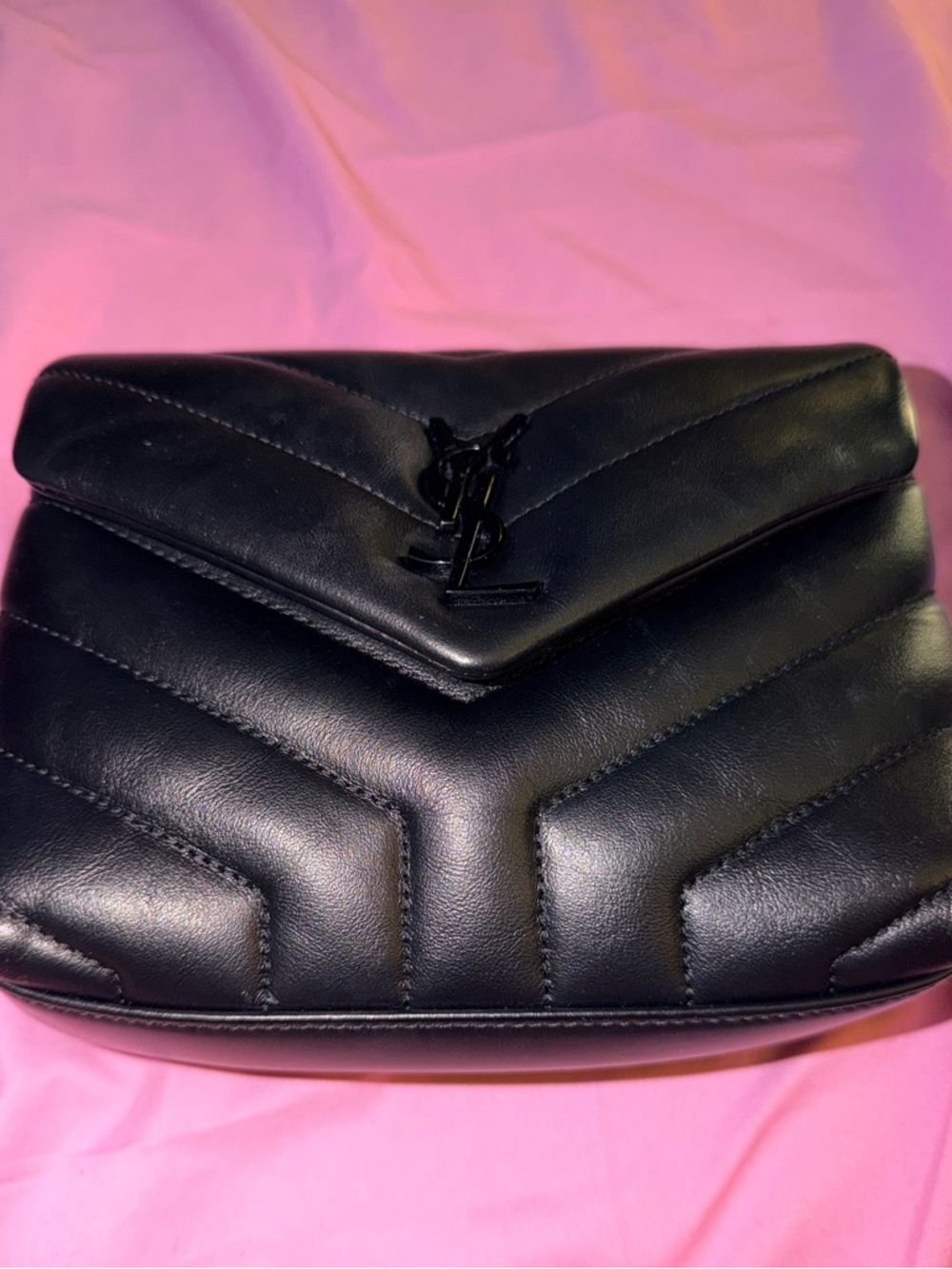 Authentic Saint Laurent Toy Lou Lou Quilted Black Chevron Leather Shoulder Bag - Picture 2 of 6